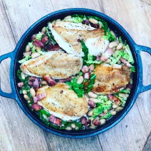 Chicken With Canellini Beans, Bacon and Savoy Cabbage