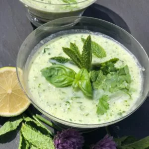 Chilled Cucumber, Lime, Mint & Basil Soup