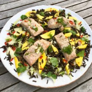 Roasted Salmon with Mango, Fennel & Wild Rice Salad