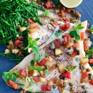 Roasted Skate Wings With Tomato Salad Samphire