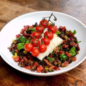 Haddock with Chorizo and Puy Lentils