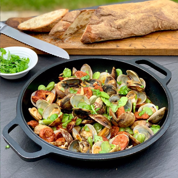 Clams with Broad Beans and Chorizo. Anna's Family Kitchen